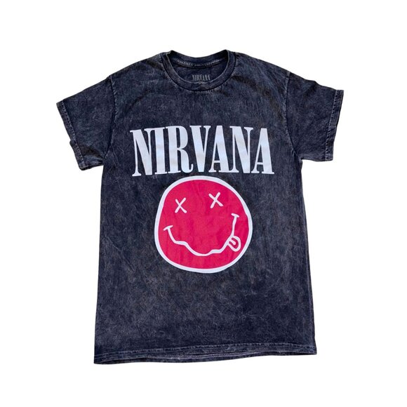 Nirvana Band Tee Black Acid Wash Graphic T-Shirt 1993 Tour - Picture 1 of 4